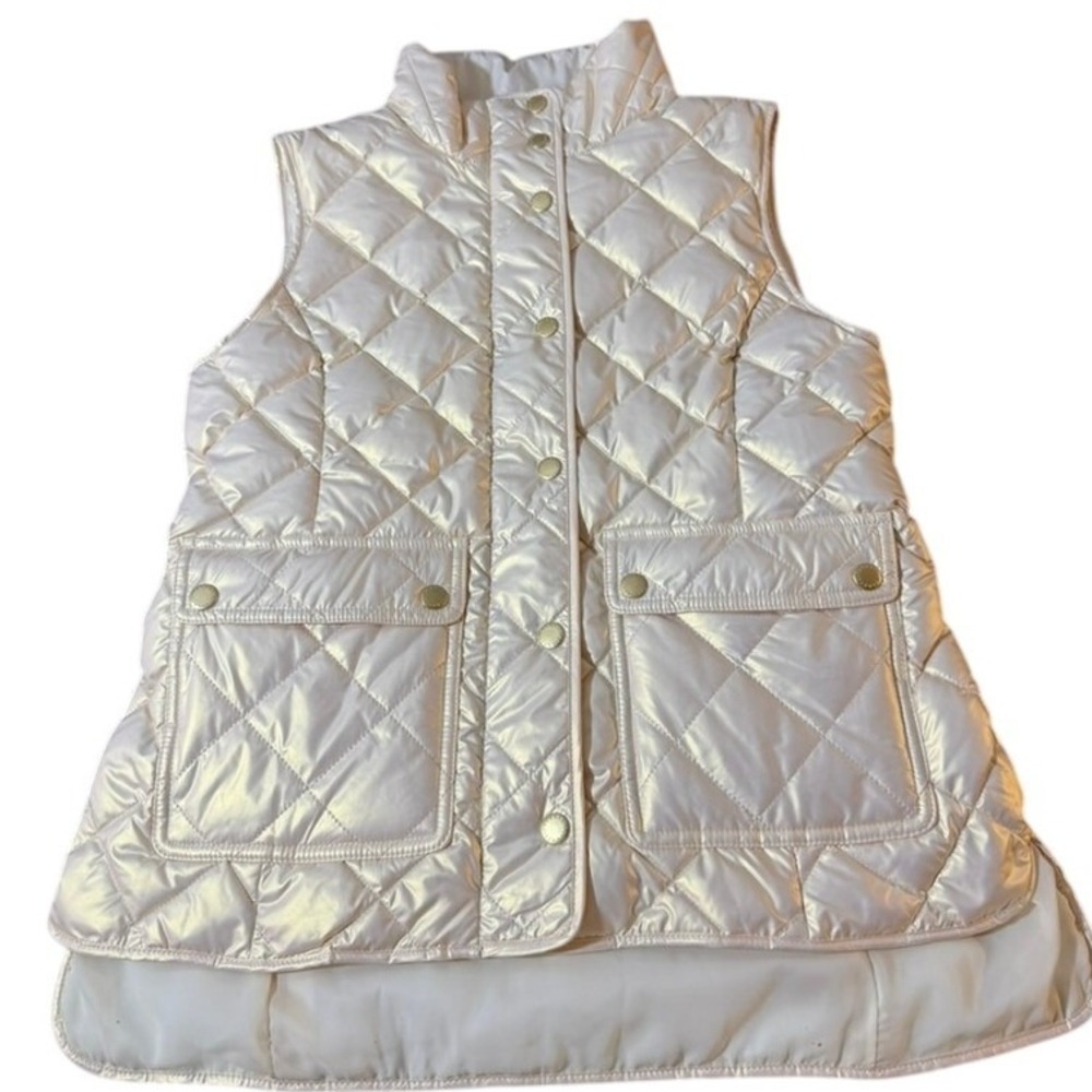 NWT! Talbots Petite Quilted Down Puffer Vest Metallic Champagne Ivory P P P07/24